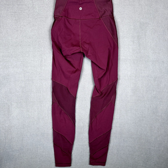 Lululemon Size 4 Wunder Under High Rise Mesh Tight 27" Garnet Burgundy Purple - Picture 2 of 9